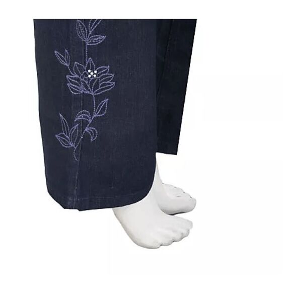 Denim & Co Womens 3X Classic Waist Boot Cut Jeans Indigo Embroidery Detail NWT - Picture 1 of 6